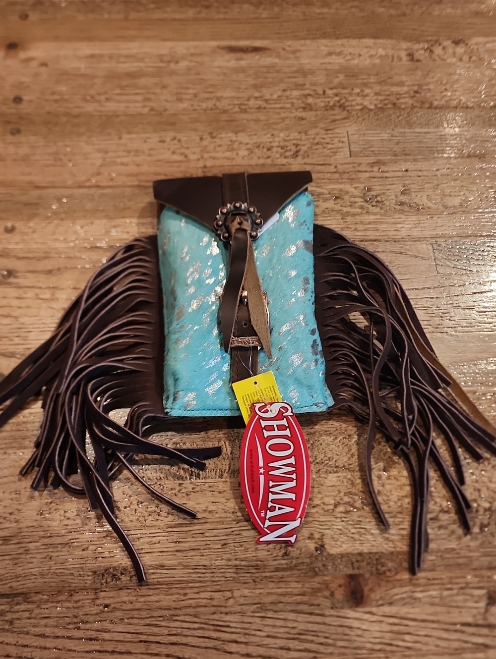 Showman Turquoise Fringe Rear Cinch Saddle Bag